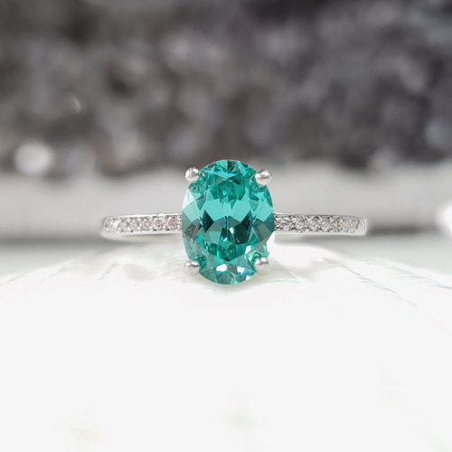 最高級のブルーグリーン パライバトルマリン 一文字リング 8x6mm 他