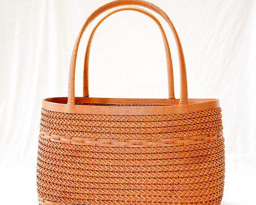 かごバッグ(八の字かがりの地模様/クラフトバンド) かごバッグ