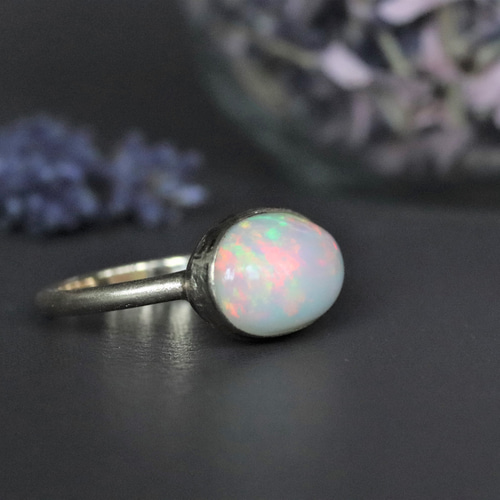 ✨遊色キラキラ✨K18 天然ホワイトオパール リング 約10.5号 遊色の