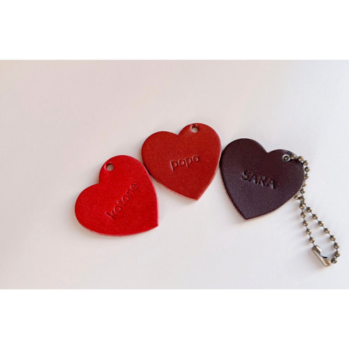 栃木レザー＊打刻印 ハートキーホルダー 革 席札 プチギフト 名入れ