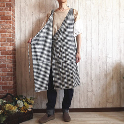 [M-2L/3L-5L/ 2種尺寸可供選擇] Cache-coeur連身裙 [2WAY] 棉質黑白格紋 也接受小訂單 第4張的照片