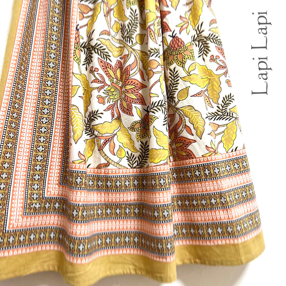 【新作】インド綿ギャザースカート オリエンタルイエロー 2枚目の画像