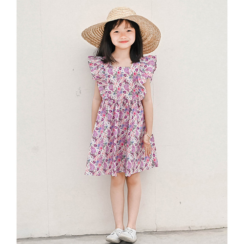 キッズワンピース ノースリーブワンピース 紫 花柄 女の子