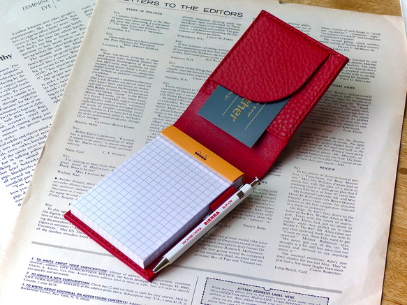 イタリア革のメモ帳カバー／A7サイズ／赤 2枚目の画像