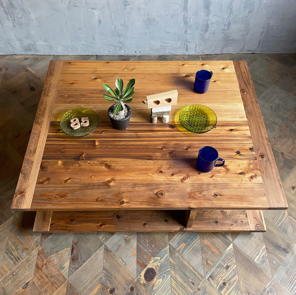 カスタムローテーブル】100×80cm 高さ32cm 無垢材 ソファテーブル