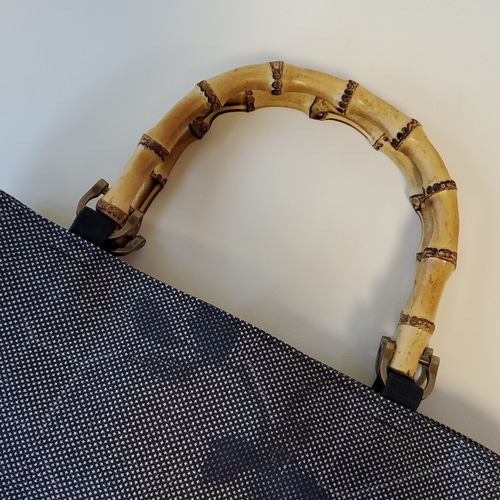 着物リメイク】大島紬 7マルキ お出掛けバック バンブー持ち手 和装