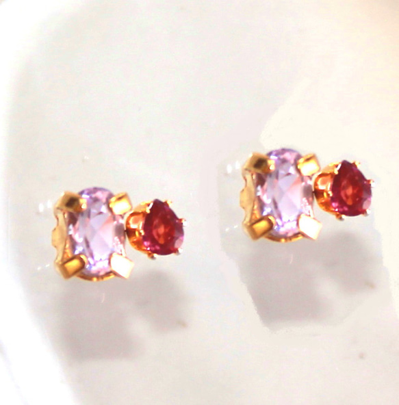 - pink - Garnet & Amethyst Earrings/Pierce 2枚目の画像