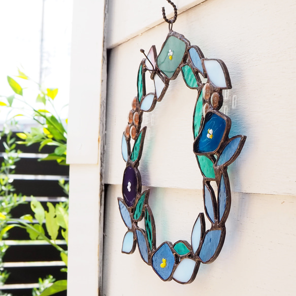 初夏にピッタリ☆ステンドグラスのお花のリース 6枚目の画像