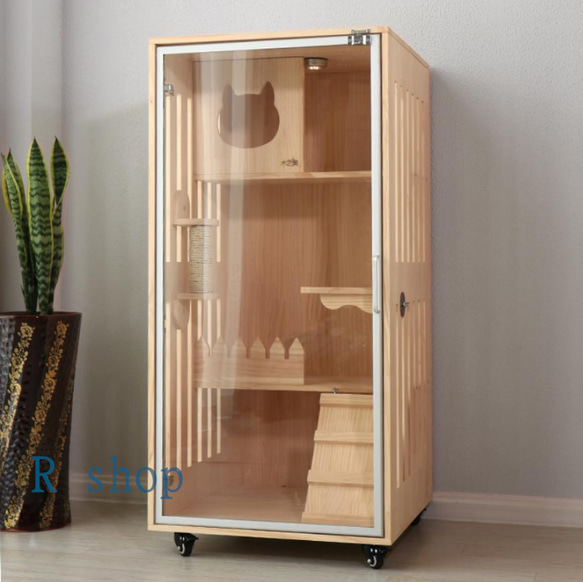 新品、未使用 豪華別荘 猫別荘 透明なドア猫ハウス 通気性 猫ペット