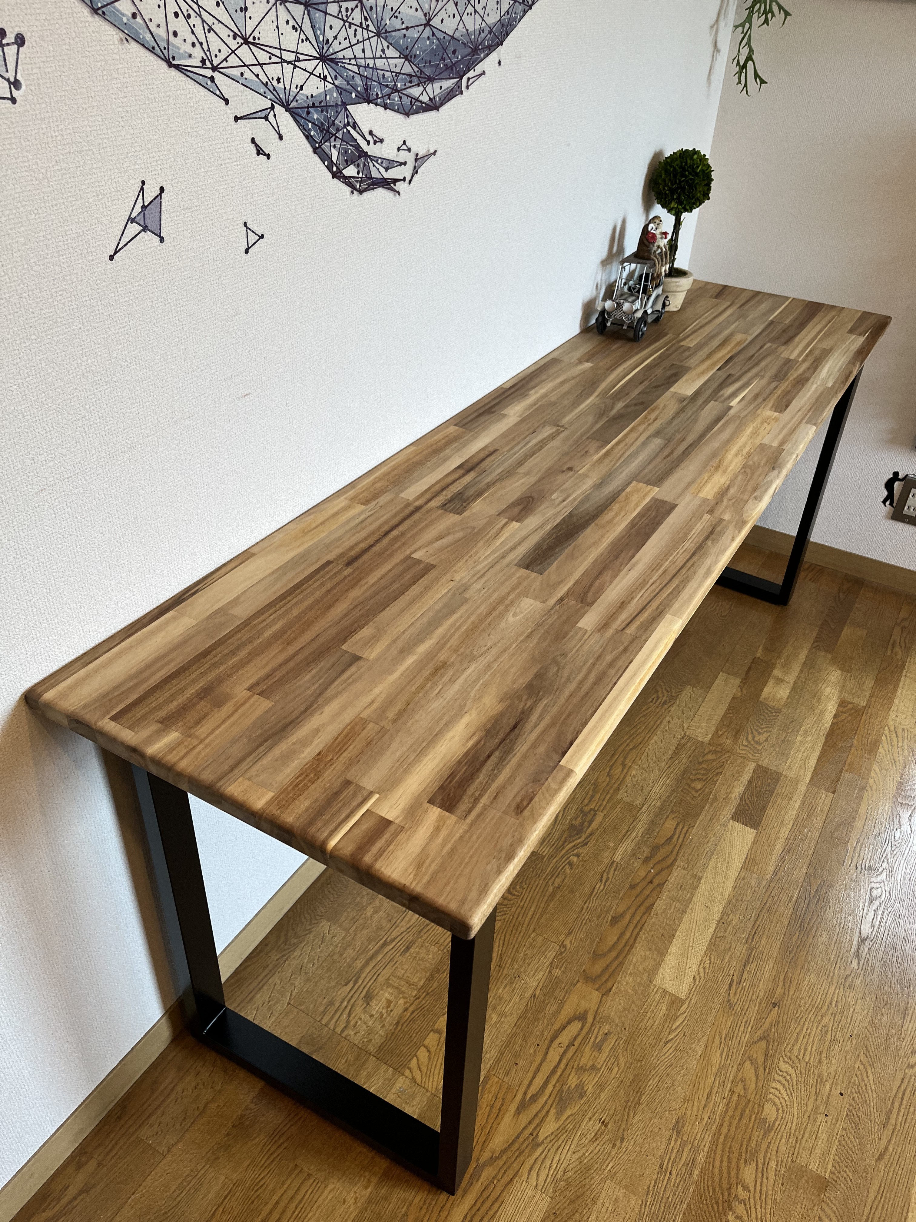 アカシアのカウンターテーブル ロ型アイアン脚 1800×500×710mm