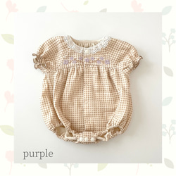 race collar 刺繍ロンパース 【purpleパープル・greenグリーン】70サイズ 2枚目の画像