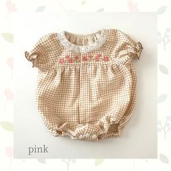 race collar 刺繍ロンパース 【pinkピンク・yellowイエロー】70サイズ 2枚目の画像