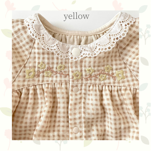 race collar 刺繍ロンパース 【pinkピンク・yellowイエロー】70サイズ 5枚目の画像