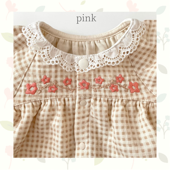 race collar 刺繍ロンパース 【pinkピンク・yellowイエロー】70サイズ 3枚目の画像