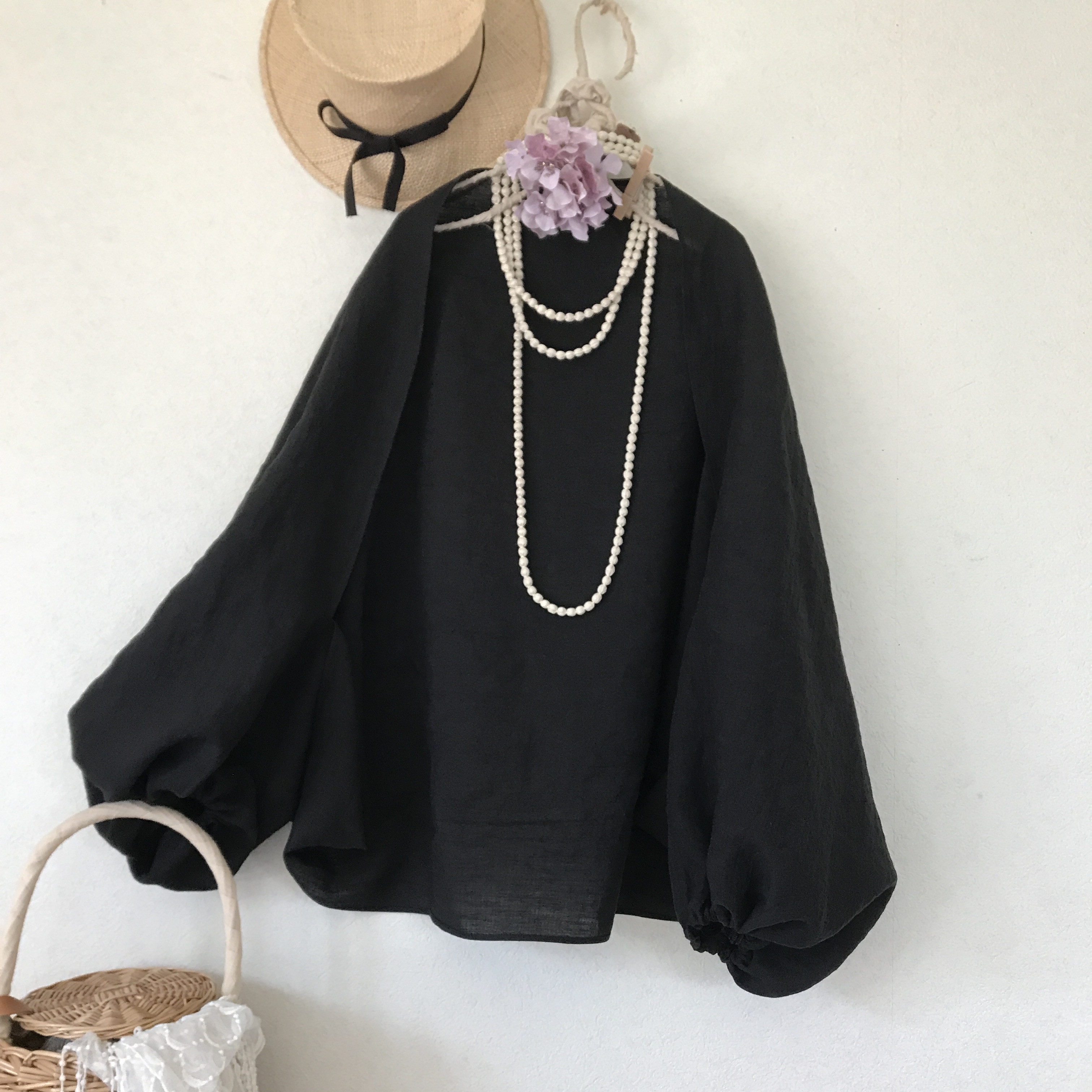 ⭐️リネン100％⭐️3way ぽわんカーデ⭐️ブラック⭐️スヌード　羽織り