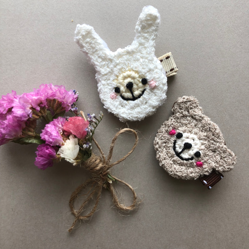 ふわふわうさぎ♡ベビーヘアクリップ ヘアゴム イースター♡うさぎ