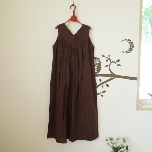 SALE】bighug バリコットンさちばるドレス○ブラウンムジ ワンピース 