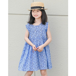 キッズワンピース ノースリーブワンピース 青 花柄 女の子 キッズワンピース ノースリーブワンピース 青 花柄 女の子