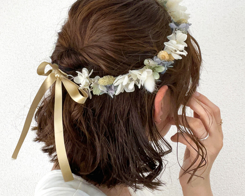 ♡花冠♡ 花かんむり♡ドライフラワー♡ブライダル　52㌢ 7fb823a25b4620f3fc2f253913e396