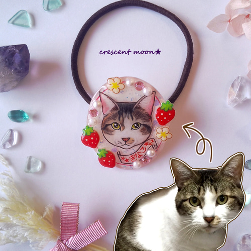 レジンヘアゴム いちごソーダー猫ちゃん レジンヘアゴム いちごソーダー猫ちゃん ヘアゴム