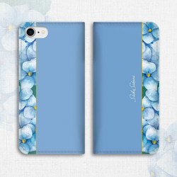 梅雨の紫陽花の手帳型スマホケース（薄青） 花 スマホケース iphone15 SE3 iphone14 全機種対応 2枚目の画像