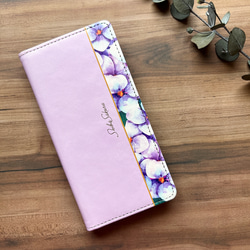 梅雨の紫陽花の手帳型スマホケース（薄紫） 花 スマホケース iphone15 SE3 iphone14 全機種対応 2枚目の画像