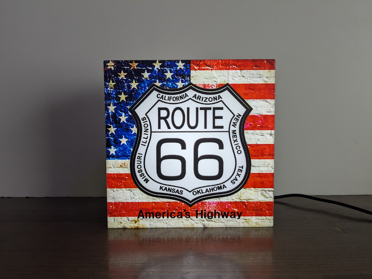 アメリカン雑貨 ルート66 星条旗 標識 ランプ 電飾看板 インテリア サイン 看板 置物 雑貨 LEDライトBOX