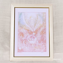 ヒーリングアート、天使の絵　天使の羽根の絵~降り注ぐ愛のヒカリ~ 額装A4ジクレーアート 3枚目の画像