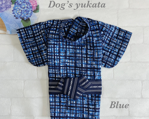 犬の浴衣✨犬用本格本染浴衣 ブルー×ネイビー S 犬服 犬の浴衣✨犬用本格浴衣 ネイビー×ブルー 犬服 夏祭り わんこ