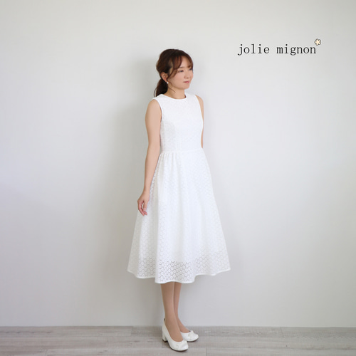 お出掛けワンピース♪】小花柄コットンレース エレガントワンピース  