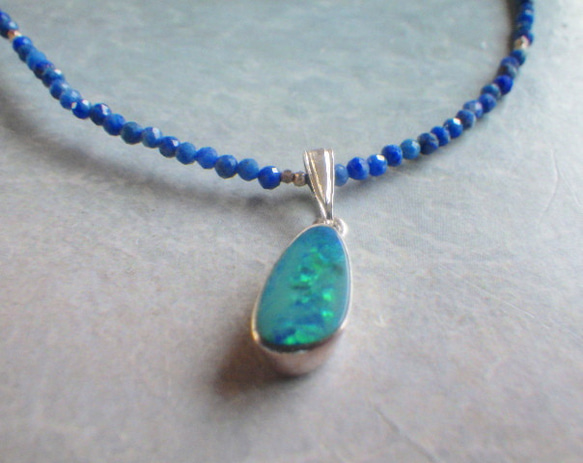 *sv925*Ｇrand Blue Australian Ocean Opal Necklace ラピスラズリ 7枚目の画像