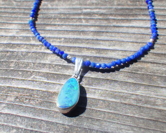 *sv925*Ｇrand Blue Australian Ocean Opal Necklace ラピスラズリ 4枚目の画像