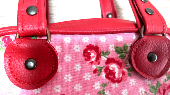 ピンク／赤花柄ミニショルダーバッグ 5枚目の画像