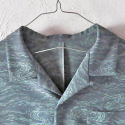 【着物リメイク】青碧｜アロハシャツ シャツ 着物シャツ 開襟シャツ 柄シャツ オープンカラー 半袖 L 5枚目の画像