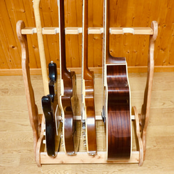 【24時間以内に発送】手作り木工　木製ギタースタンド （チーク） ５本掛け 3枚目の画像