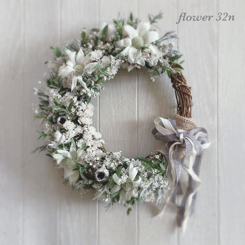 フランネルフラワーのWhiteリース リース flower32n 通販 13918668