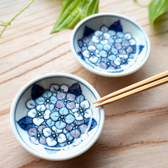 【再販】紫陽花紋豆豆皿 約5.5cm 4枚目の画像
