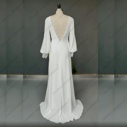 スレンダーライン 袖付きウェディングドレス 前撮り 結婚式ドレス 431 2枚目の画像