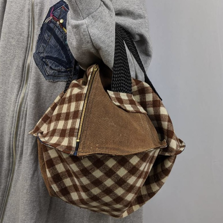 古布型染×酒袋　バッグ　ハンドメイド　時代物 古布酒袋×型染 ショルダーバッグ ハンドメイド 時代物