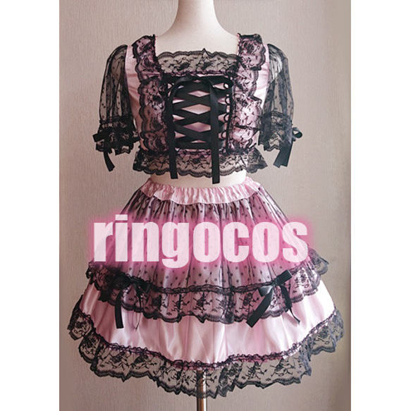 ブランド品 通販サイト アイドル衣装 ピンク×黒 編み上げリボン オリジナル ハンドメイド コスプレ衣装 ロリータ ロリィタ その他ファッション りんご  通販｜Creema(クリーマ) 13918929 コスプレ衣装