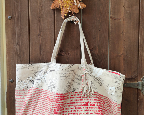 中厚cotton生地のパッチワークbigトート（ミナペルホネンタンバリン