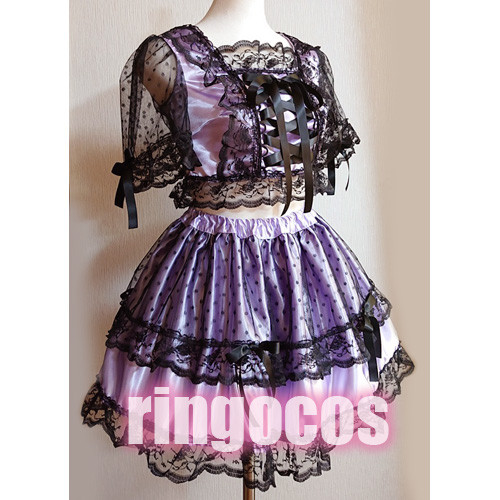 アイドル衣装 ピンク×黒 編み上げリボン オリジナル