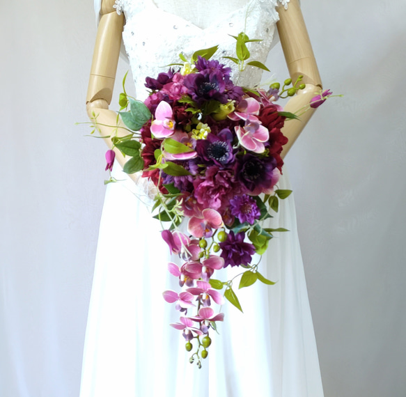 キャスケードブーケ　ブートニア カサブランカキャスケードブーケ【ブートニア付き】 | メゾン ド