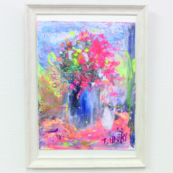 絵画　花　原画 水彩画 少女と花（原画、F4サイズ、額付き） Girl and Flower