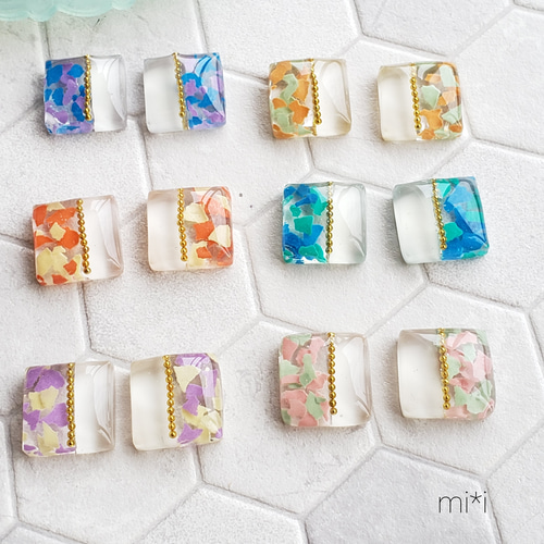 ☆2カラーマイカフレーク レジンピアス イヤリング③☆金属アレルギー