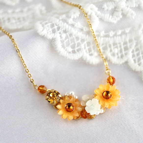 向日葵の花束ネックレス（トパーズカラークリスタルガラス 