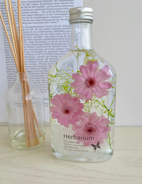 再販！人気　ジニアの優しい風便り　フローラルピンクの三輪花　ハーバリウム♪ 2枚目の画像