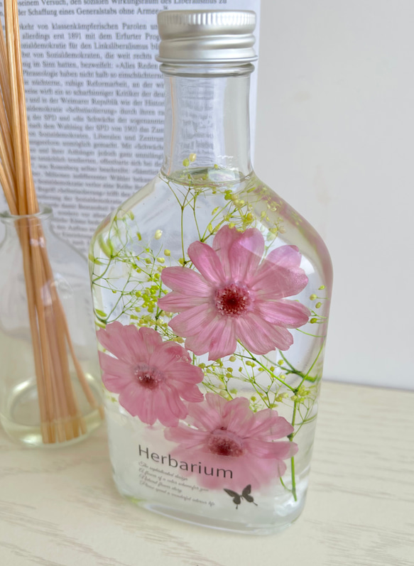 再販！人気　ジニアの優しい風便り　フローラルピンクの三輪花　ハーバリウム♪ 4枚目の画像