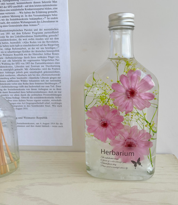 再販！人気　ジニアの優しい風便り　フローラルピンクの三輪花　ハーバリウム♪ 6枚目の画像