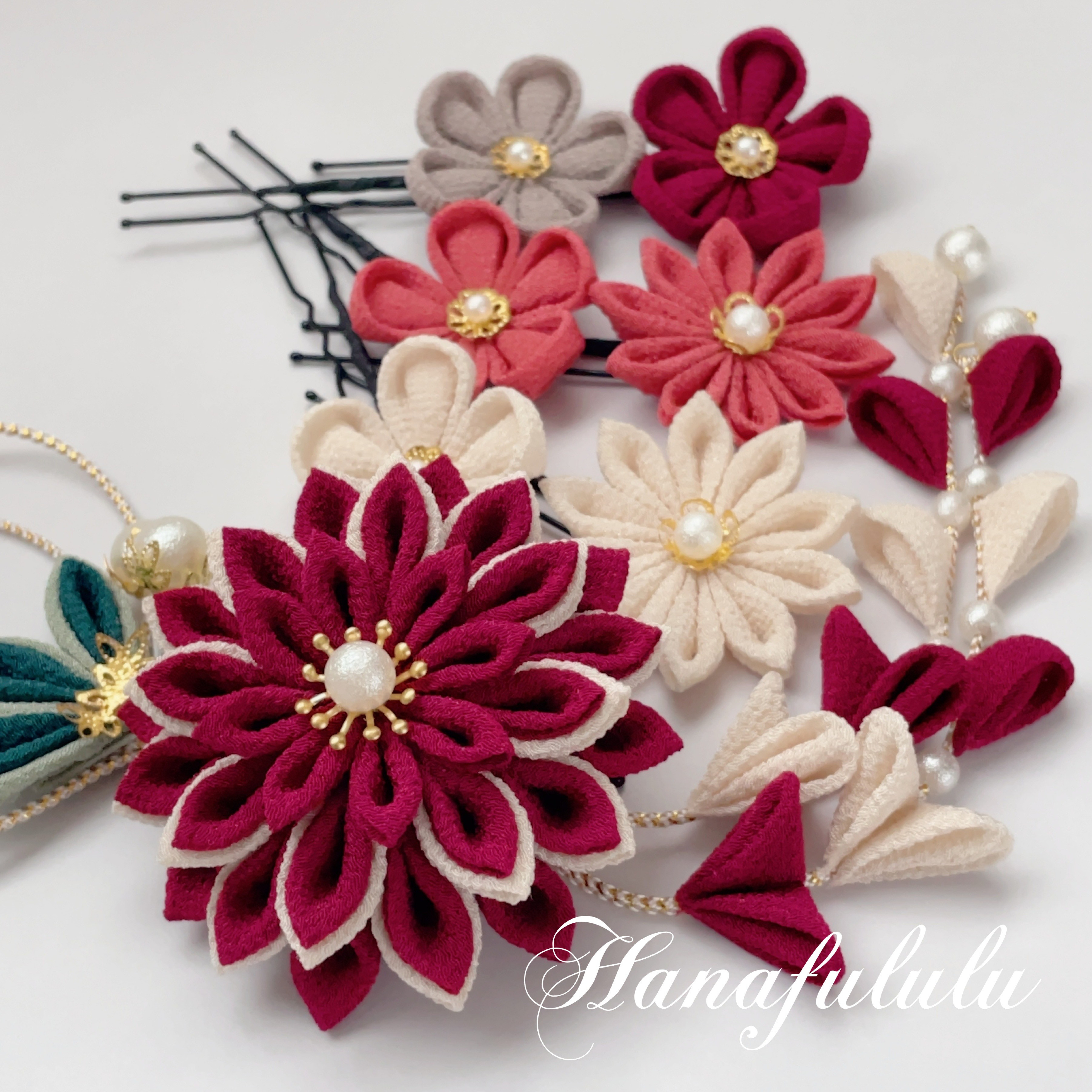 ぼたん＊華ダリア ❁振袖髪飾り【和 つまみ細工】結婚式・成人式・卒業式